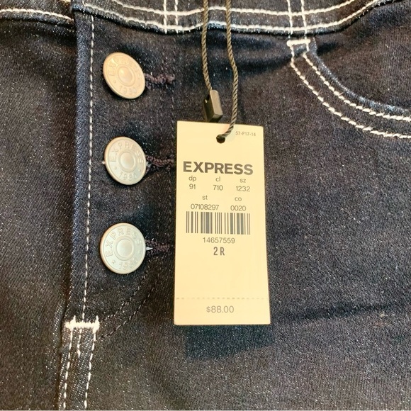 EXPRESS Dark Blue Wash Super High-Waisted Button Fly Denim Ankle Legging - Picture 4 of 6